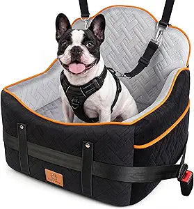 GINMIC Dog Car Seats for Small Medium Dogs up to 35 lbs  Dog Booster Car Seat with 5.3-Inch Memory Foam, Dual Safety Leashes, Detachable Washable Cover & Storage Pockets, Soft Travel Dogs Bed (Black)