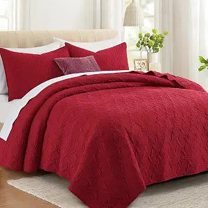 Lavsiry Red Oversized California Cal King Size Quilt Bedding Set with Pillow Shams, Summer Lightweight Bedspread Coverlet, Soft Quilted Blanket Thin Comforter for All Seasons