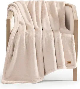 UGG Faux Fur Throw Blanket - Soft Luxury Throw for Couch, Cozy Bedroom Decor & Living Room Decor, Housewarming Gifts for Women, Beige Light Sand, 50"x70" (Marcella)