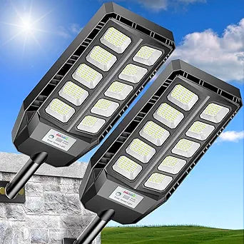 CEDIO 6500W Solar Light Outdoor, Solar Street Lights Outdoor IP66 Waterproof, 6500K Dusk to Dawn LED Security Flood Lights Motion Sensor with Remote Control for Yard(6500K-2PACK)