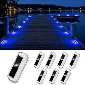 T-SUN Solar Deck Lights Outdoor Waterproof, Deck Lights Solar Powered, Driveway Marker Light for Fence Front Door, Step, Stair, Garden, Sidewalk, Pathway, Dock Porch, Backyard (Blue, 8 Packs)