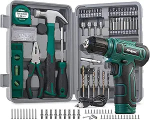 Hi-Spec 8V Cordless Drill Set & Tool Kit for Men  Power USB Rechargeable Electric Drill Driver, Compact Hand Toolbox with Essential Tools, Green, Ideal for Home Improvement