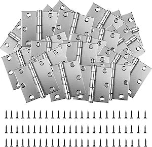 3 Inch Door Hinges, 24 Pack Brushed Nickel Loaded Hinges Silent Heavy Duty Metal Silver Square Door Hinge Rust Resistant 6 Hole Door Hardware for Hollow Core Doors