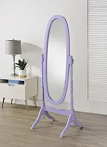 Roundhill Furniture Traditional Queen Anna Style Wood Floor Cheval Mirror, Purple