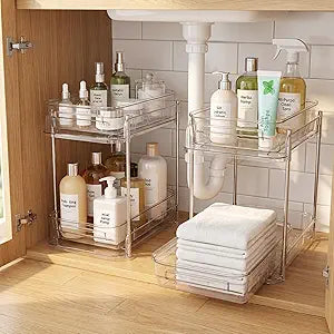 Cove Carol 2-piece set, double-layer transparent drawer cabinet storage rack, suitable for cabinets, shelves, countertops, and under-sink organizing.(No dividers)