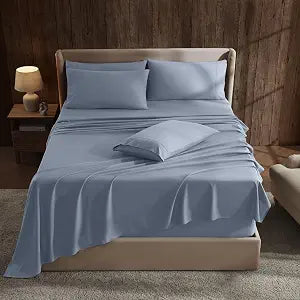Hearth & Harbor Extra Deep Pocket Sheet Sets, Luxury Soft 6 Piece Bed Sheet Set Fits Mattress 18-24 Inches - Twin, Stone Blue
