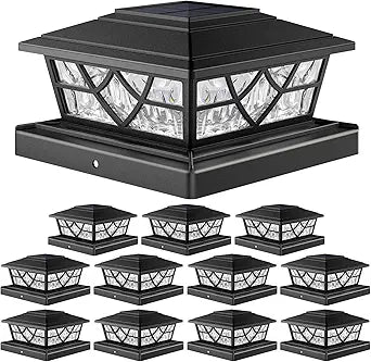 APONUO Solar Post Cap Lights 12 Pack for 4x4 5x5 6x6 Wood Vinyl Fences - IP64 Waterproof, Auto On/Off, Solar Powered Post Lights, Warm Cool White, Deck Patio Yard Decor, Black