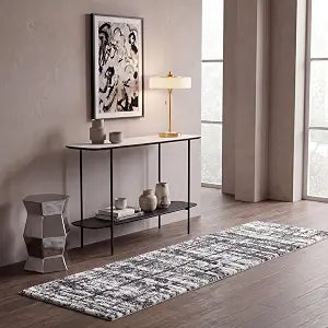 SAFAVIEH Rumi Shag Collection Area Rug - 2'2" x 8' Runner, Charcoal/Ivory, Geometric Design, Ideal for High Traffic Areas in Living Room, Bedroom, Dining (RMS132H)