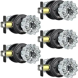 Glass Door Knobs, 5 Pack Glass Bronze Door Knobs Interior for Privacy Use, Vintage Crystal Door Knobs Interior with Lock, Oil Rubbed Bronze Glass Door Knob Set