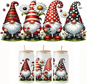 Merry Christmas Gnome Ladybug Floral Leaf UV DTF Cup Wraps Transfer Waterproof Sticker for Glass Cups Furniture Craft DIY CraftsRub on Transfer Stickers for DIY Water Bottle Laptop Decal Wood Car