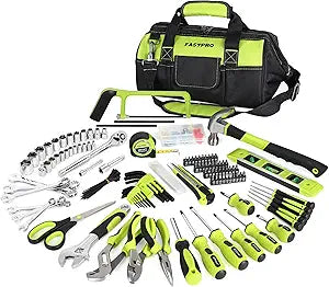 FASTPRO 267-Piece Home Tool Set, Household Repairing Tool Kit with 13-Inch Wide Mouth Open Tool Bag, Mechanics Hand Tool Kit for DIY, Home Maintenance, Green