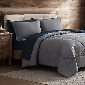 Coleman Twin XL Comforter Set Reversible Bed-in-a-Bag Double-Sided Color Options, All-Season Comforter + Shams + Sheets  Perfect for Home, Cabin or Camp Use, Navy/Gray