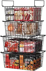 Orgneas Freezer Organizer Bins Baskets for Chest Deep Freezer, Stacking Large Container Organizer and Storage Baskets for Freezer Sort Frozen and Meats