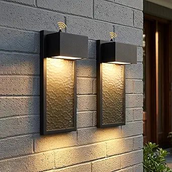 LamQee 2 Packs Modern LED Outdoor Wall Lights Sconces Dusk to Dawn Outdoor Light Fixture, Black LED Exterior Lighting Fixtures Flush Wall Mount with Water Glass for House Porch Patio, 3000K 10W 800LM