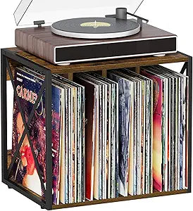 Vinyl Record Storage,Vinyl Record Holder Up to 80-100 Albums,4-Compartment Record Player Stand for Magazine,Book,CD,Files,Albums