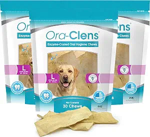 Oral Hygiene Chews for Large Dogs  Enzymatic Dental Treats for Daily Oral Care, Helps Clean Teeth & Freshen Breath, Supports Plaque & Tartar Control  30 Chews (3 Pack)