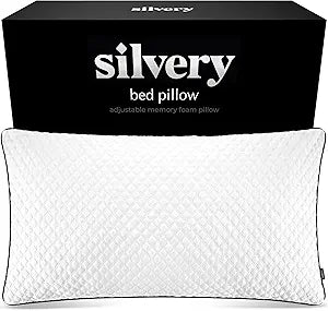 Silvery Silver Infused Bed Pillow - Shredded Memory Foam Fill with Adjustable Loft - Hypoallergenic Self-Cleaning Technology that Stays Fresh 3X Longer - Perfect for Side, Back & Stomach Sleepers