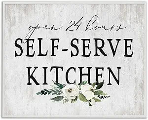Self Serve Kitchen Sign Floral Welcome, 16 x 20 Inch Framed Gicle Print