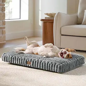 Bedsure ComfyFleece Fluffy Dog Bed Large Sized Dog Crate Pillow 35x22 Grey | Aesthetic Crate Bed for Balanced Support Cute Chopped Foam Pad with Removable Washable Cover Non-Slip Waterproof Cozy Pet Mat