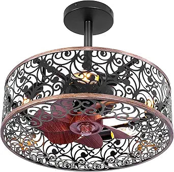 REDSTAR Ceiling Fans with Lights-Small Farmhouse Ceiling Fan with Light and Remote, Industrial Caged Ceiling Fan Light for Living Room, Bedroom, Kitchen