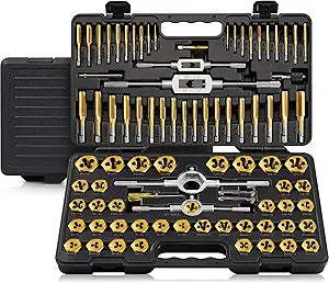 Kolvoii 86-Piece Tap and Die Set, Metric Size M3 to M16 and SAE Size #4 to 5/8", Titanium-Coated GCr15 Steel Rethreading Tool Kit with Coarse and Fine Threads for Internal and External Threads