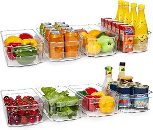 HOOJO Refrigerator Organizers and Storage - 8pcs Clear Plastic Bins For Fridge, Freezer, Kitchen Cabinet, Pantry Organization, BPA Free Fridge Organizer, 12.5" Long, Clear
