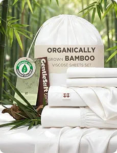 Bedsure 100% Organically Grown Bamboo Viscose Queen Sheet Set | Cooling Bedsheets for Hot Sleepers | Luxury Silky Soft PureWoven | 18" Deep Pocket with Corner Straps | Oeko-Tex Certified [White]