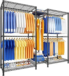 Ulif E12 Pro Clothes RackHeavy Duty Freestanding Garment Rack with ShelvesMetal Clothing Closet Storage System for Hanging Clothes71" W x 16" D x 76.5" H, Hold 960 lbsBlack