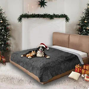 Waterproof Dog Bed Cover, Dog Pad Soft Plush Pet Blanket with Anti-Slip Back for Bed Couch Sofa, Furniture Protector for Small, Medium and Large Dogs and Cats (Dark Gray, 68"x82")