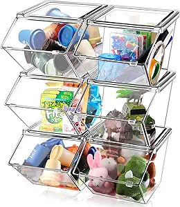 Yerliker 6 Pcs Clear Plastic Storage Bins with Lids Large Stackable Pantry Storage Organizer Bins Kitchen Organization Cabinet Organizers Ideal Containers for Fridge, Kitchen, Cabinets (Clear)