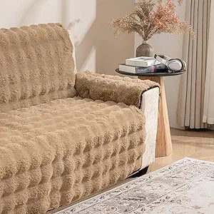 Plush and Fuzzy Shaggy Couch Cover, Dog Pad Faux Fur Sofa Cover, Water Resistant Slipcover, Non-Slip Furniture Protector for Kids,Dogs,Cats.(Light Brown-Bubble, X-Large Sofa)