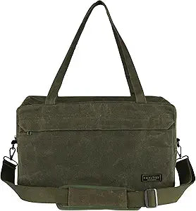 Tool Tote Bag, 16OZ Waxed Canvas Tool Bag with 7-Pocket & Shoulder Strap - for Electrician Contractor Repairman, Multi-Purpose Garden Tools Carrier with Portable Handle, Army Green