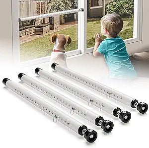 Sliding Door Security Bar,17-50 inch Adjustable Window Security Bars with Rubber Tips for Sliding Glass Door/Home Apartment/Child Safety/Burglar Proof (White - 4 Pack)