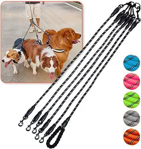 Five Dog Leash No Tangle Triple for 5 Dogs,360 Swivel No Tangle Walking Leash for 5 Dogs with Reflective for Large Medium Small Dogs (Black, 5 Way)