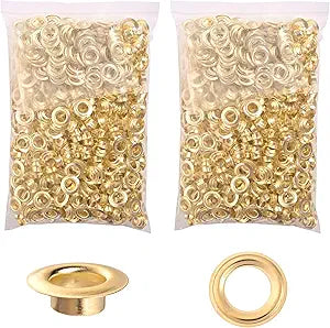 KING PIECES 2000pcs Gold Grommets 1/4 Inch (6mm) Washers and Grommets Kit for Grommet Tool, Banner & Posters Metal Grommets Eyelets for Fabric Clothes Leather Belt Punching