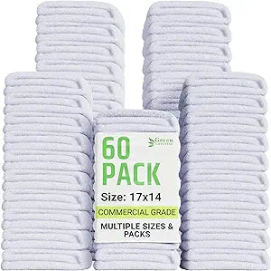 GREEN LIFESTYLE 60-Pack Cotton Wash Cloths  14"x17" Absorbent Cleaning Rags for Housekeeping, Kitchen Towels, Bar Mop Towels, Durable Terry Cloth Rags, Premium Quality Multipurpose Washcloths