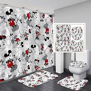 4Pcs Shower Curtain Set with Non-Slip Rugs, Toilet Lid Cover and Bath Mat, Waterproof Polyester Fabric Bathroom Curtain with 12 Hooks, 72 x 72inch1