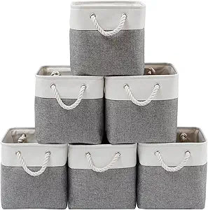 Fabric Storage Bins, 11 inch cube storage bins with Handles, 11x11cube storage organizer bins, Collapsible Storage Bins for Shelves and Home, Cubby Storage Cubes (white-gray, 10.5x10.5x11in)