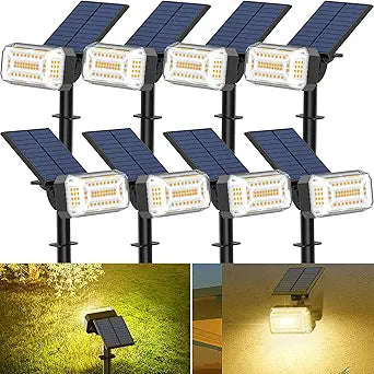 WENATY 102 LED Solar Spot Lights Outdoor Waterproof IP65, Adjustable Landscape Spotlights, [8 Pack/4 Modes] Auto On/Off Solar Powered Flood Lights for Outside Yard Garden Wall Pathway (Warm White)