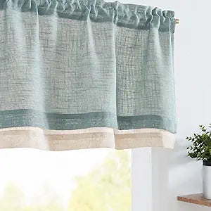 jinchan Linen Farmhouse Valances for Living Room Windows 16 Inch Slubbed Crossed Double Layer Window Valances Light Filtering Rustic Country Overlay Rod Pocket 2 Panels Blue Haze