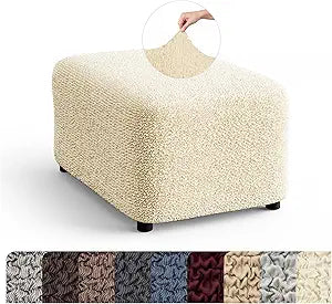PAULATO BY GA.I.CO. Ottoman Cover - Stool Cover - Pouf Slipcover - Soft Polyester Fabric Slipcover - 1-Piece Form Fit Stretch Stylish Furniture Protector - Cream (35" d x 27" w x 17" h)