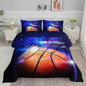 Datura home Kids Comforter Set Basketball Printed Pattern Bedding Set with 1 Comforter and 2 Pillowcases for Girls Boys Bedroom All Season(Basketball Twin)