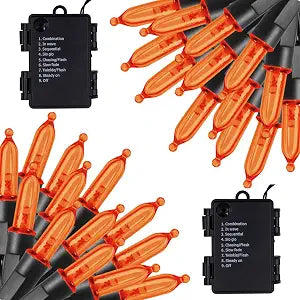 Twinkle Star 16ft 50LED Orange Halloween Lights Battery Operated, 2 Pc