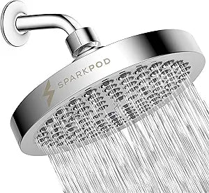 SparkPod Shower Head - High Pressure Rain - Premium Quality Luxury Design - Easy Clean Adjustable Replacement for Your Bathroom Shower Heads (Polished Chrome Finish, 6 Inch Round)