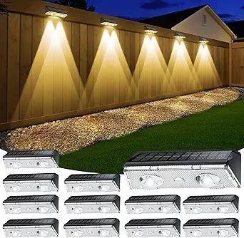 KEILAIMO Solar Fence Lights Outdoor, 12 Pack IP65 Waterproof Fence Lights Solar Powered with Ultra-Bright LED Lens, 9 Color Modes, 12+ Hours Steady Glow for Deck/Backyard/Patio/Pool/Wall - Black