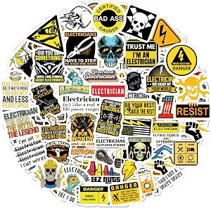 100Pcs Funny Hard Hat Stickers, Decals & Gifts for Electricians