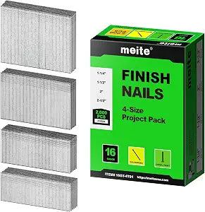 meite 16 Gauge Finish Nails 4 Sizes Straight T-Nails Galvanized 2,000PCS