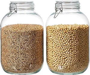 1 Gallon Glass Food Storage Jars with Airtight Lids, Set of 2  Clear Preserving Seal Wire Clip Fastening Canisters for Kitchen Canning, Flour, Cereal, Pasta, Sugar, Beans, Pickling Jars (1gallon*2)