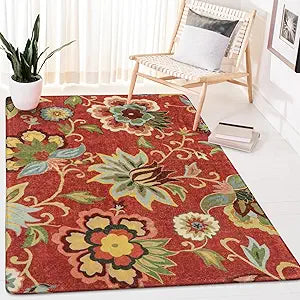 Lahome Floral Red 3x5 Area Rug, Washable Kitchen Fall Rugs Non-Slip Stain Resistant Soft Throw Low-Pile Carpet for Bedroom, Christmas Paisley Print Floor Carpet for Living Room Entryway Office