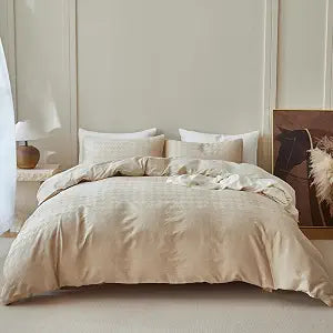 BISELINA 100% Cotton Houndstooth Waffle Weave Duvet Cover Set Full, Khaki